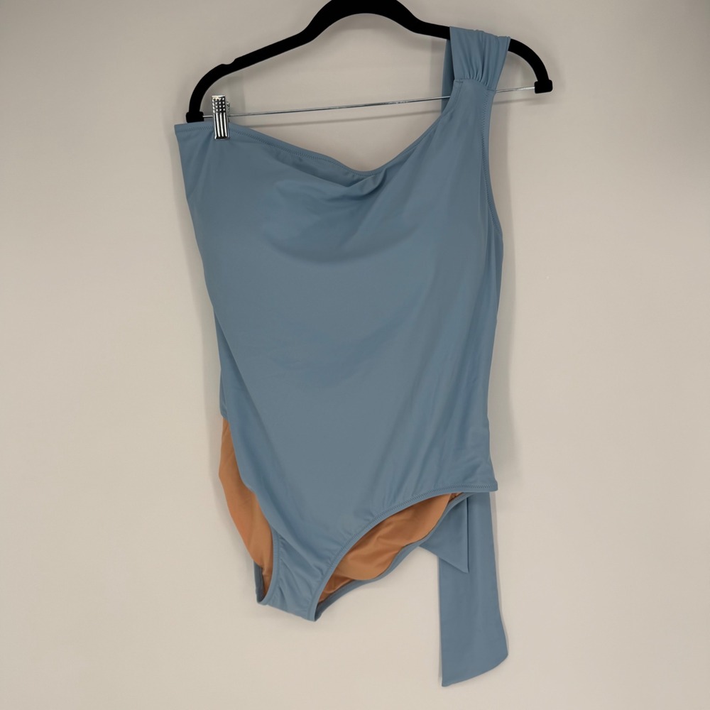 J.โ CREW RUCHED ONE-SHOULDER ONE-PIECE SWIMSUIT NWT 22 BLUE MIST SUMMER SWIM